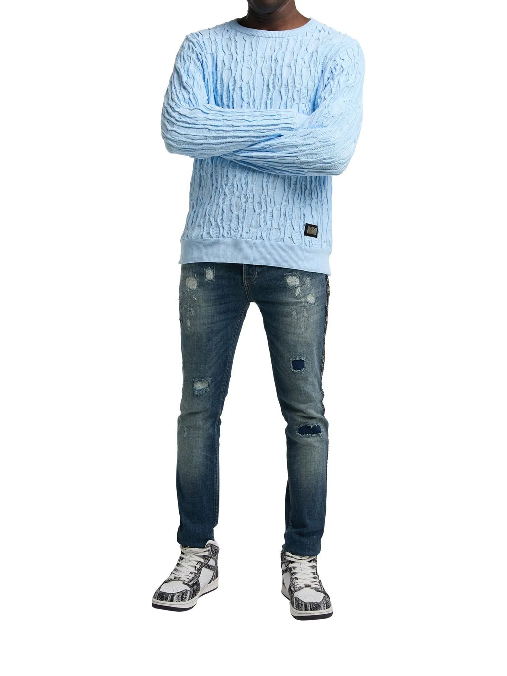Carlo Colucci - Жакардов пуловер Baby Blue